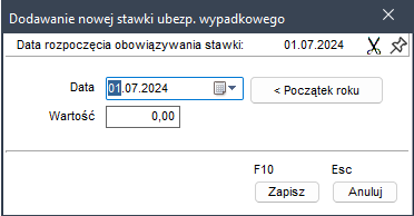 WAPRO Kaper. Okno - Stawki ubezpieczenia wypadkowego (dla aktualnej firmy), edycja